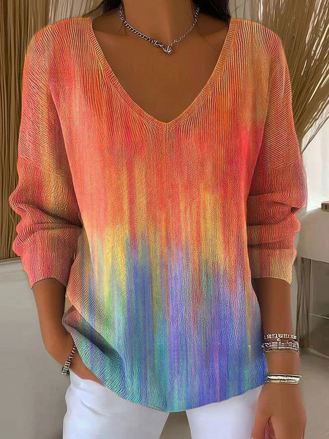 Lyandra – Rainbow Gradient V-Neck Blouse for Women