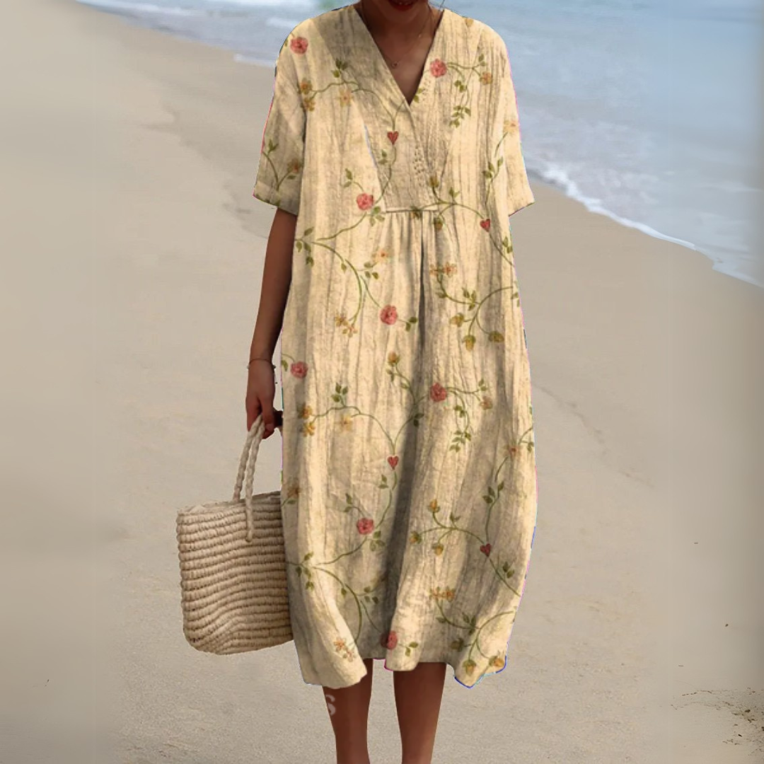 Alina – Vintage Blossom Linen Dress