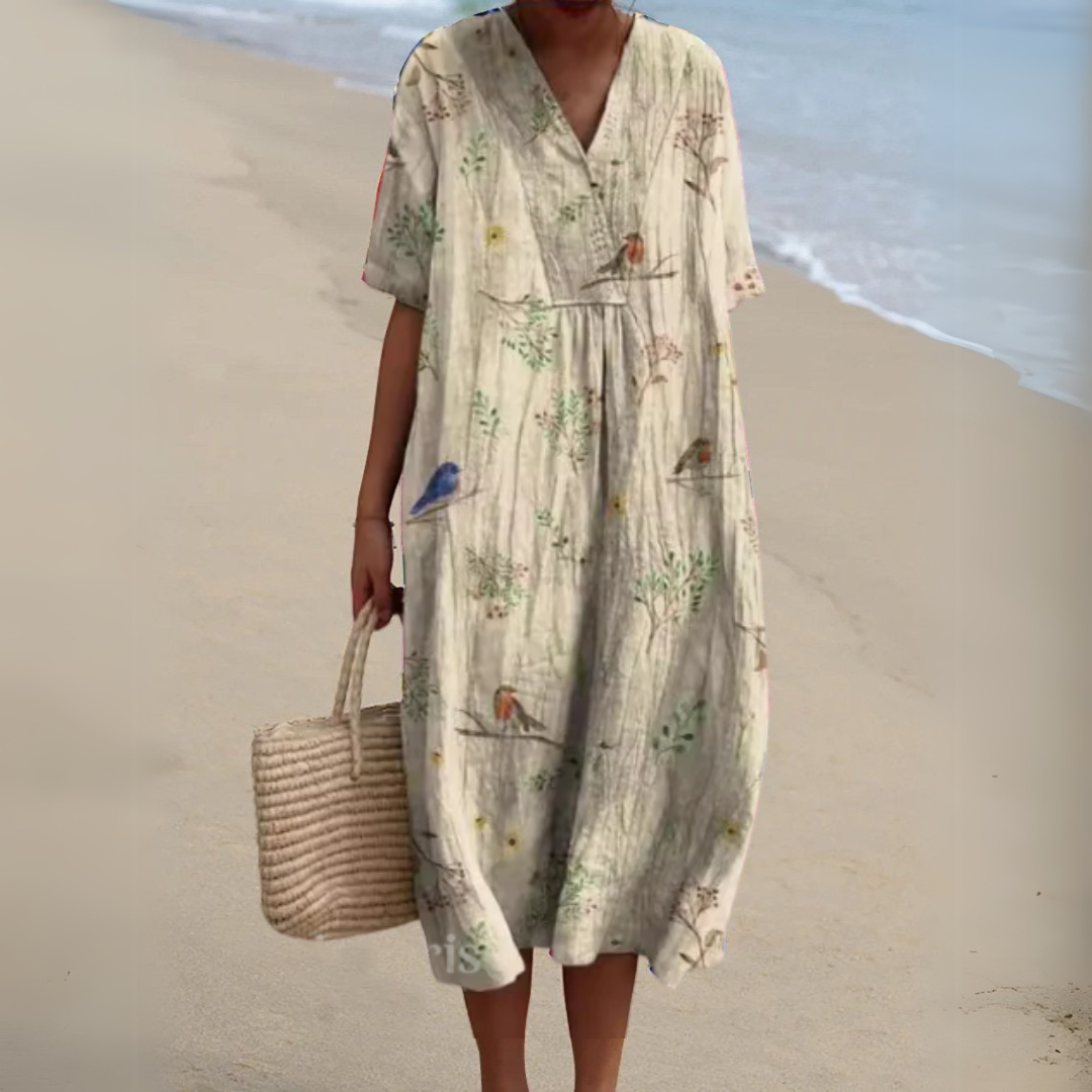 Joanna– Songbird Linen Midi Dress