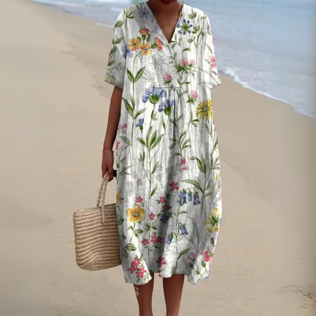 Justyna – Wild Garden Linen Midi Dress