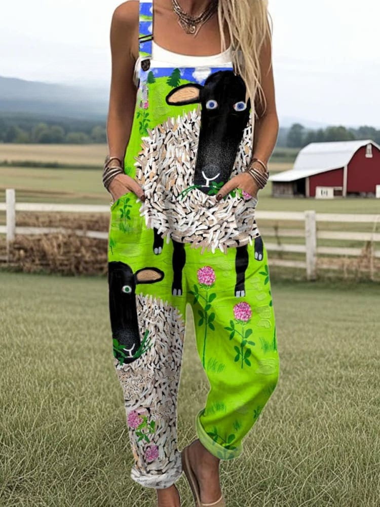 Meela — Whimsical Sheep Print Overalls for Women
