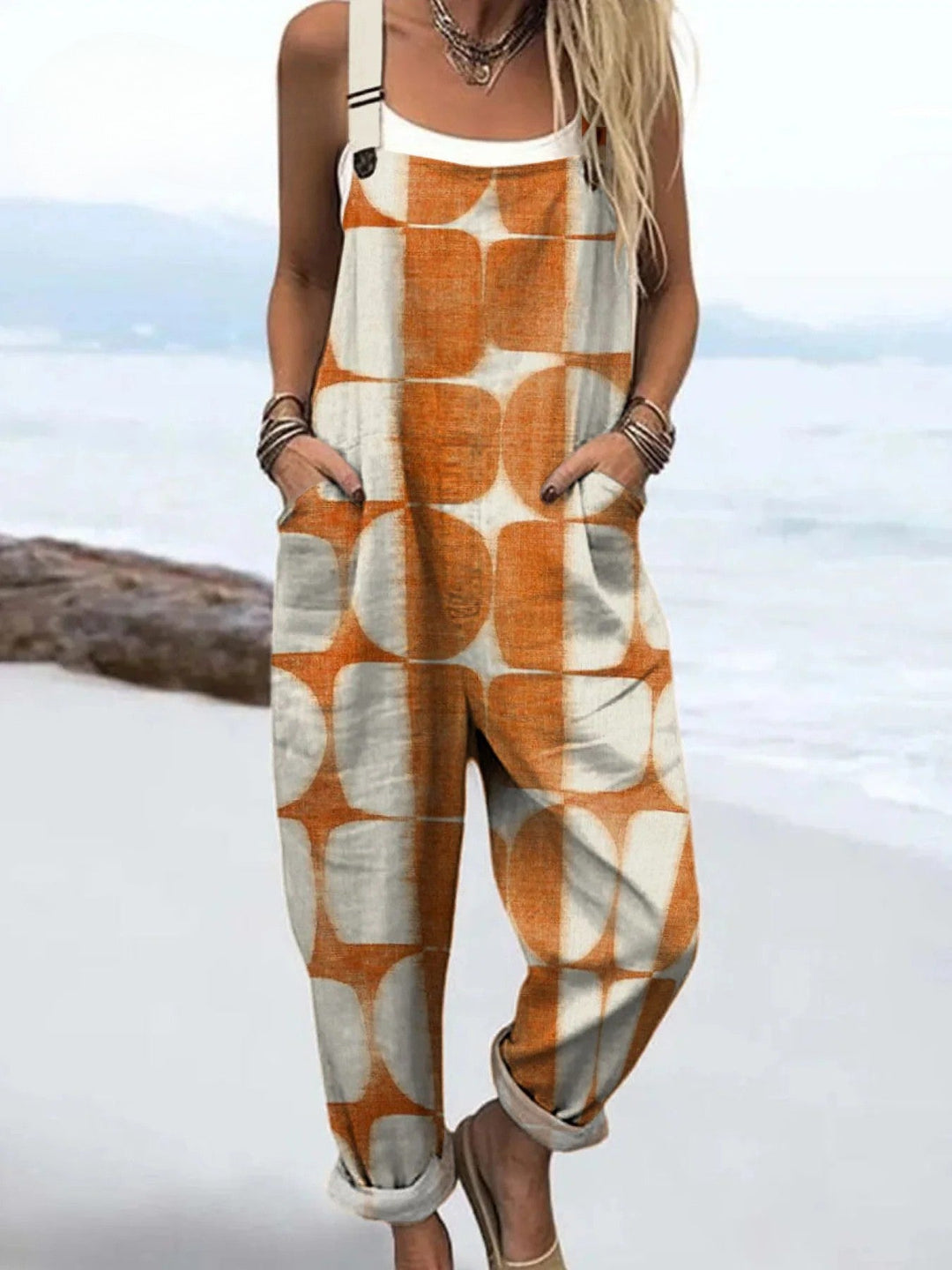 Modavue – Retro Geo-Print Casual Overalls for Women