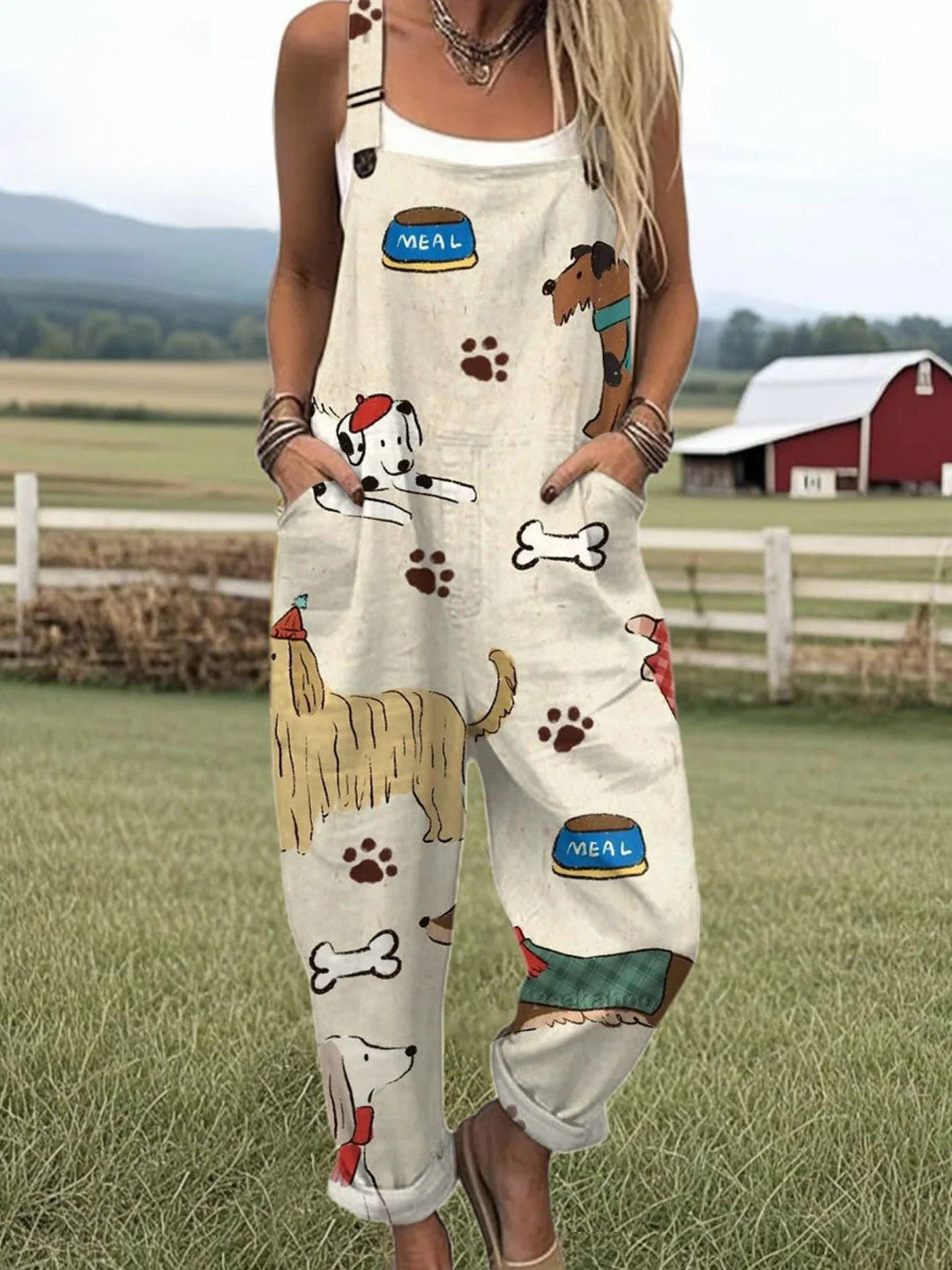 Woofsy — Playful Pup Print Overalls for Women