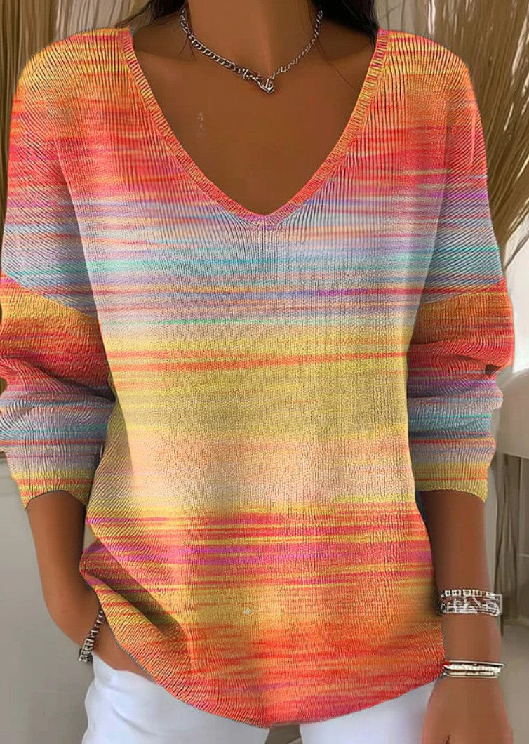 Zerena – Rainbow Striped V-Neck Blouse for Women
