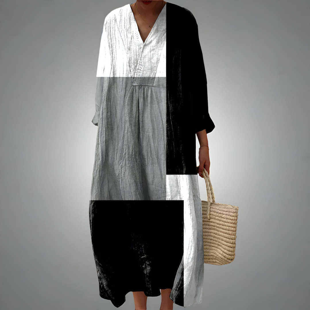Noira – Monochrome Block Midi Dress for Women