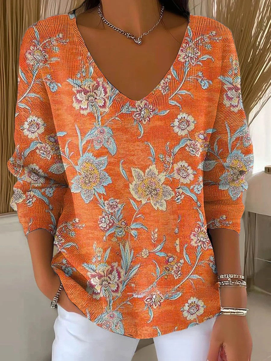 Yvonne – Floral V-Neck Blouse for Women