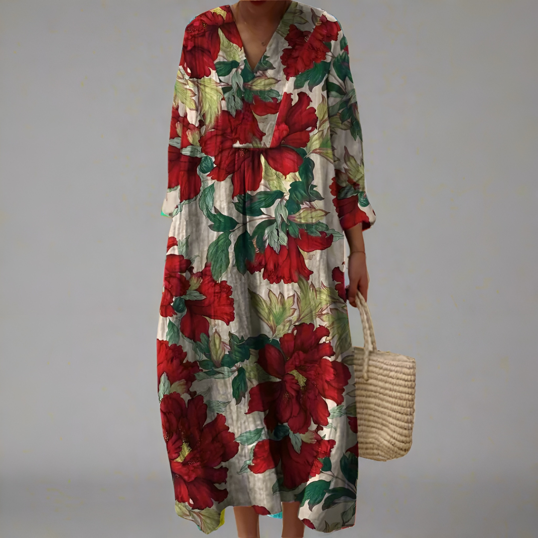 Alune – Crimson Bloom Maxi Dress