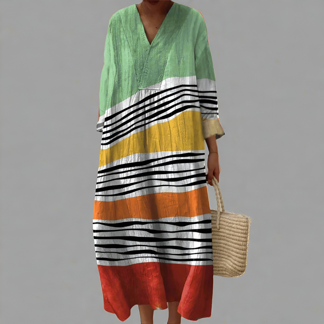 Noemi – Striped V-Neck Midi Dress for Women