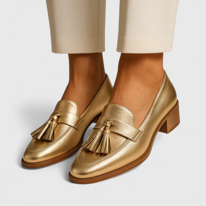 Joan – Luxurious Gold Leather Loafers for Women