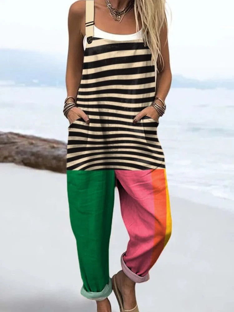 Zyra — Colorblock Stripe Overalls for Women