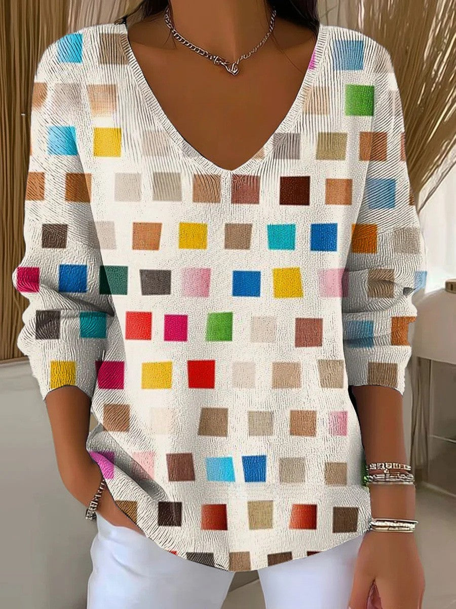 Hailey – Color Block V-Neck Blouse for Women