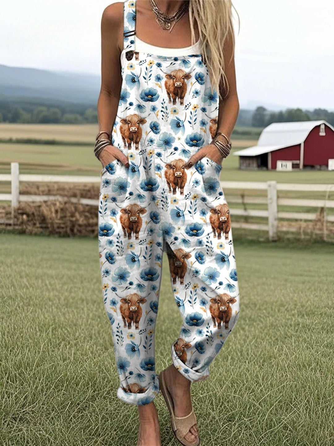 Mooriva – Highland Cow Print Casual Overalls for Women