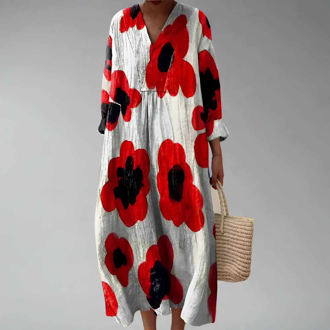 Mirella – Scarlet Bloom Midi Dress