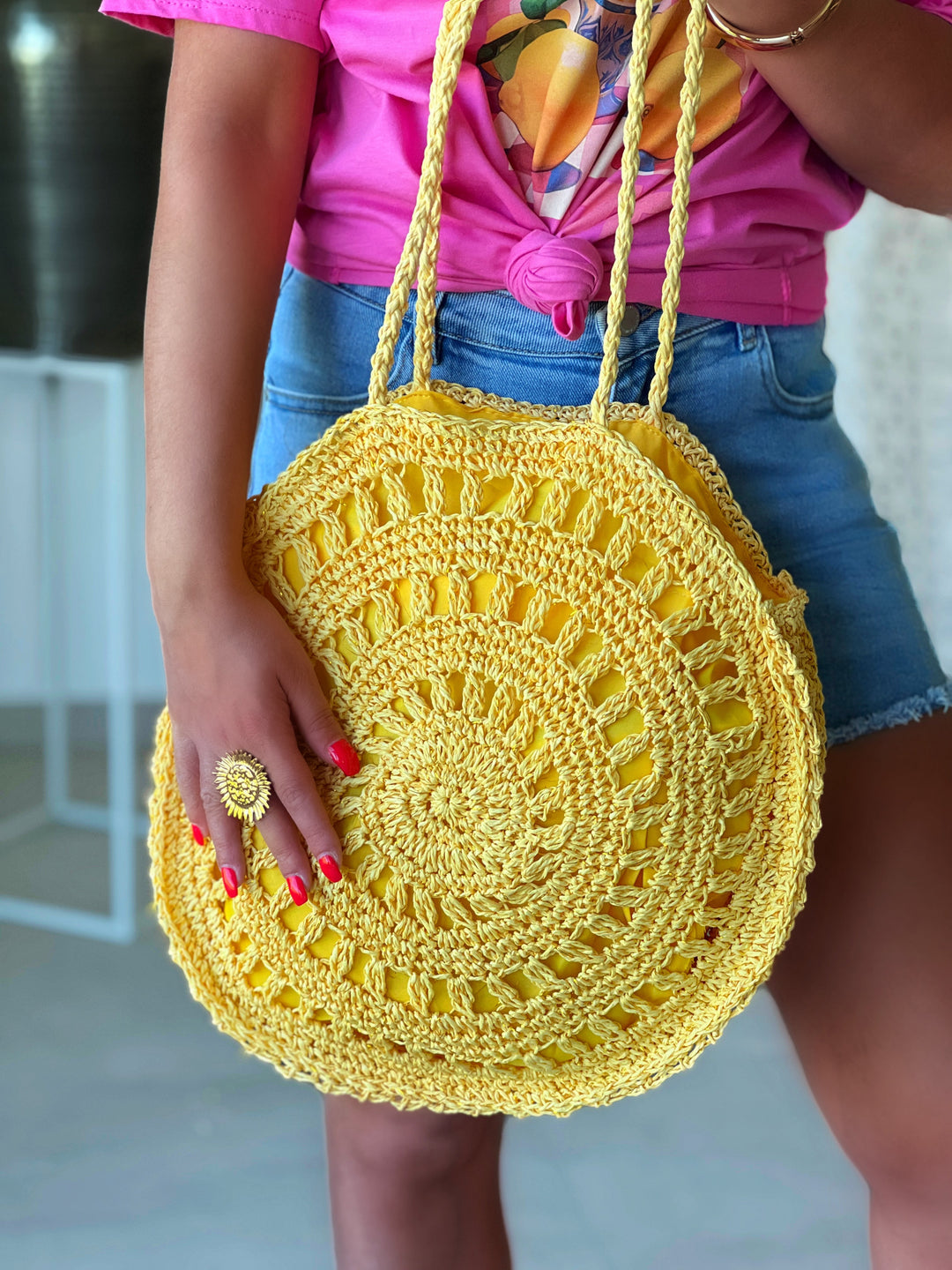 Alys – Hand-Crocheted Circle Yellow Tote Bag