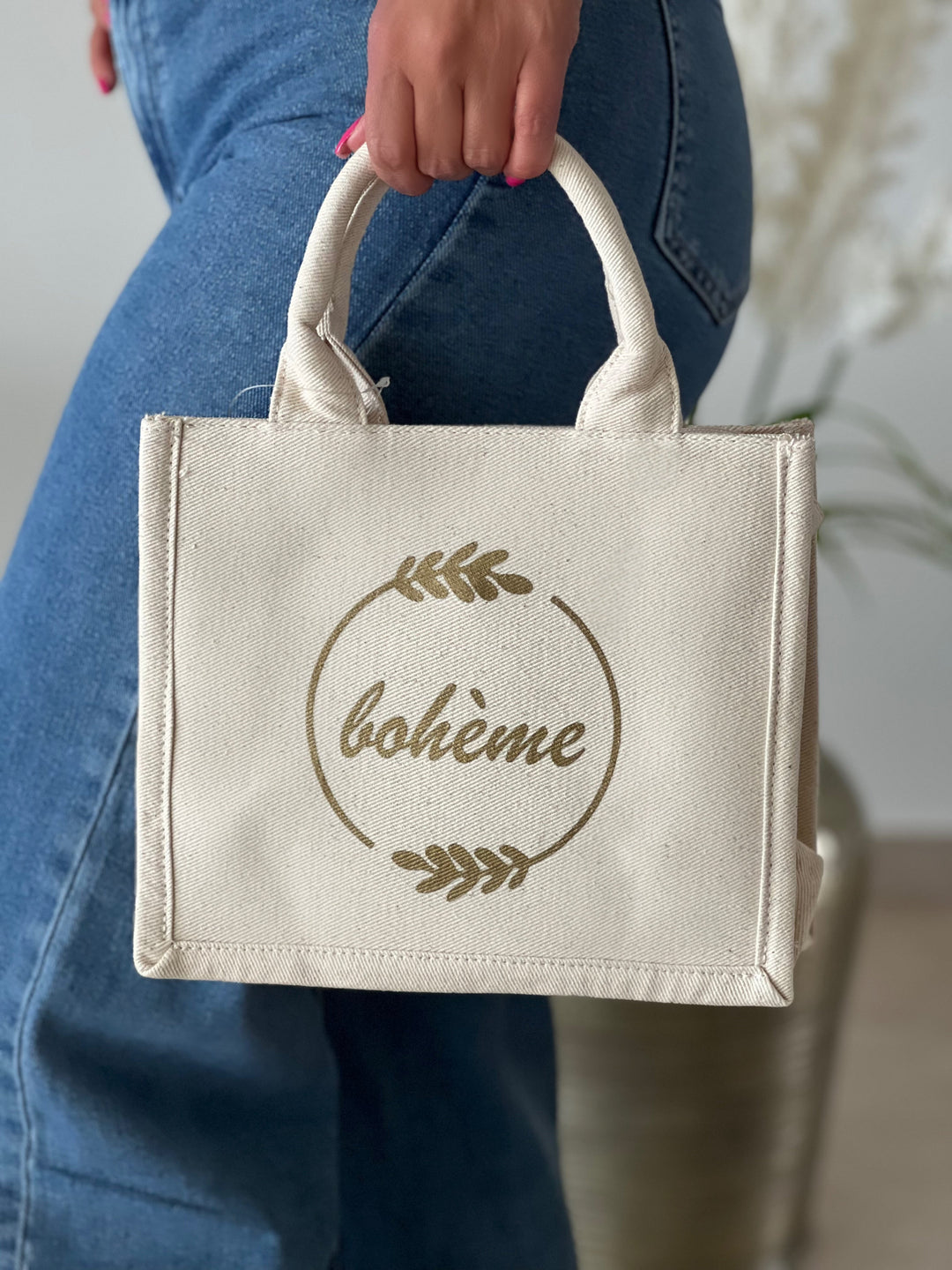 Mirza – Canvas Mini Beige Tote Bag for Women