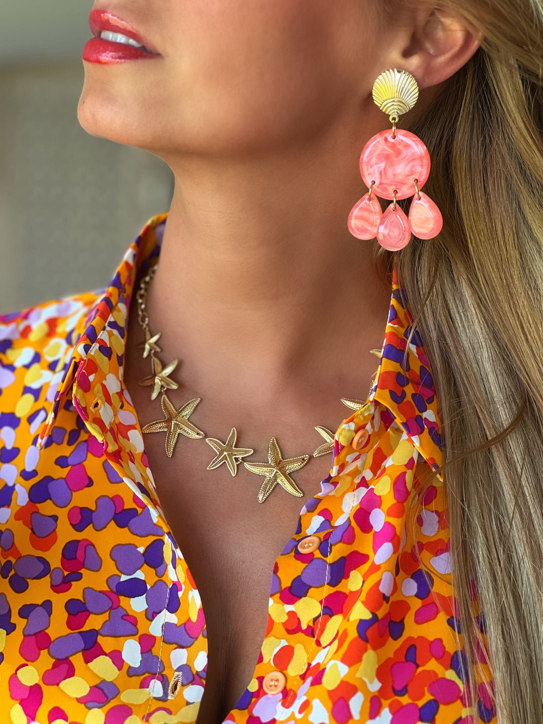Henda – Shell Drop Statement Earrings in Jade Rose