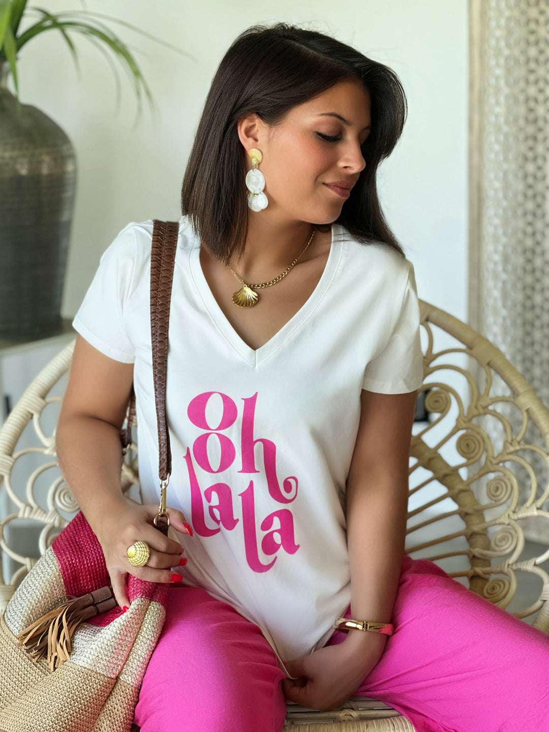 Luniva – “Oh La La” V-Neck Graphic Tee for Women