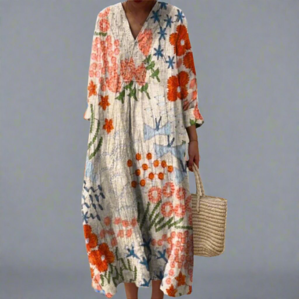 Monika – Hand-Painted Floral Boho Maxi Dress