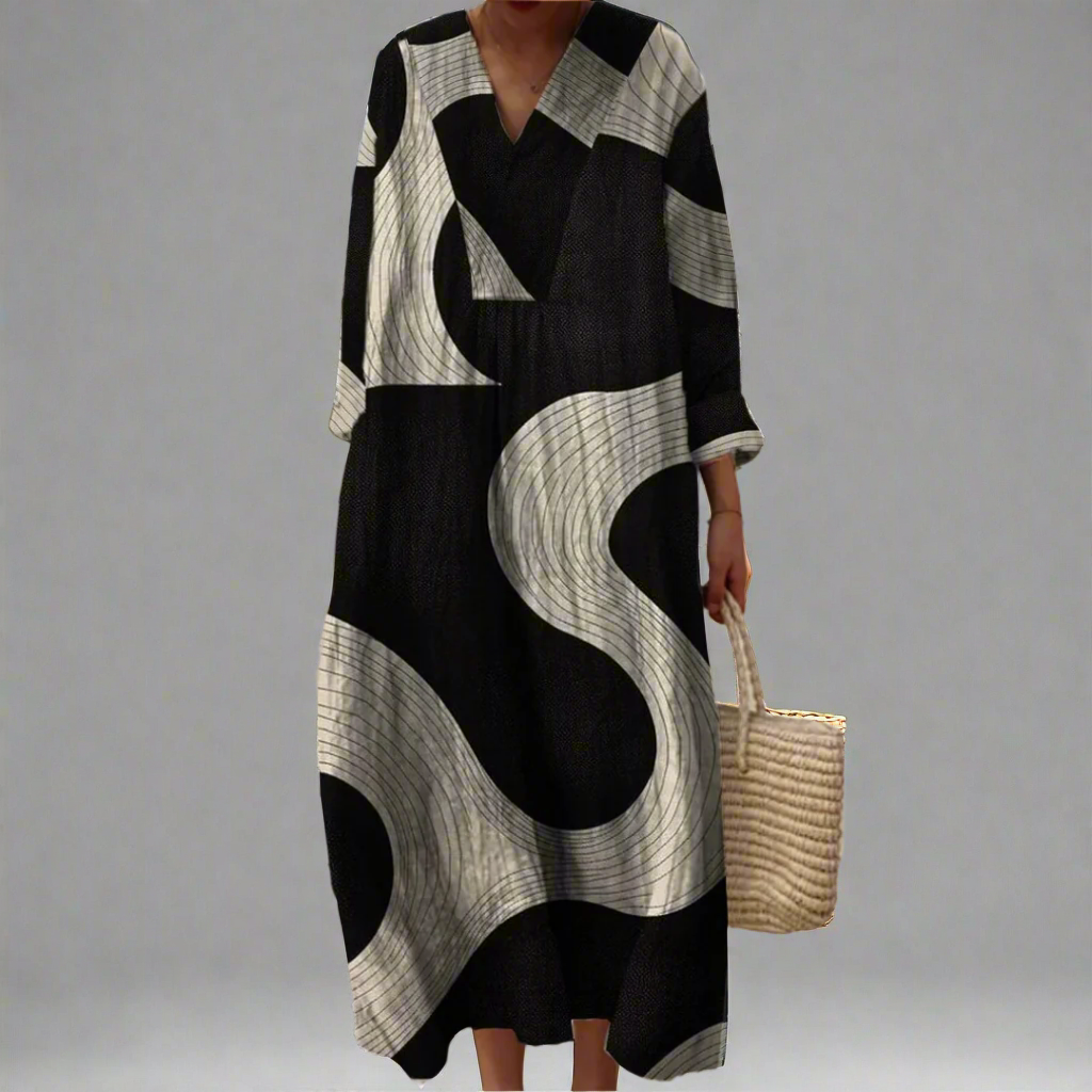 Marta – Monochrome Abstract Maxi Dress