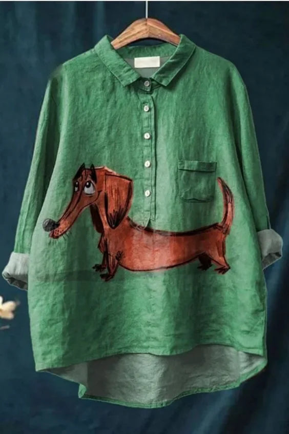 Daxi – Playful Pup Linen Shirt for Women