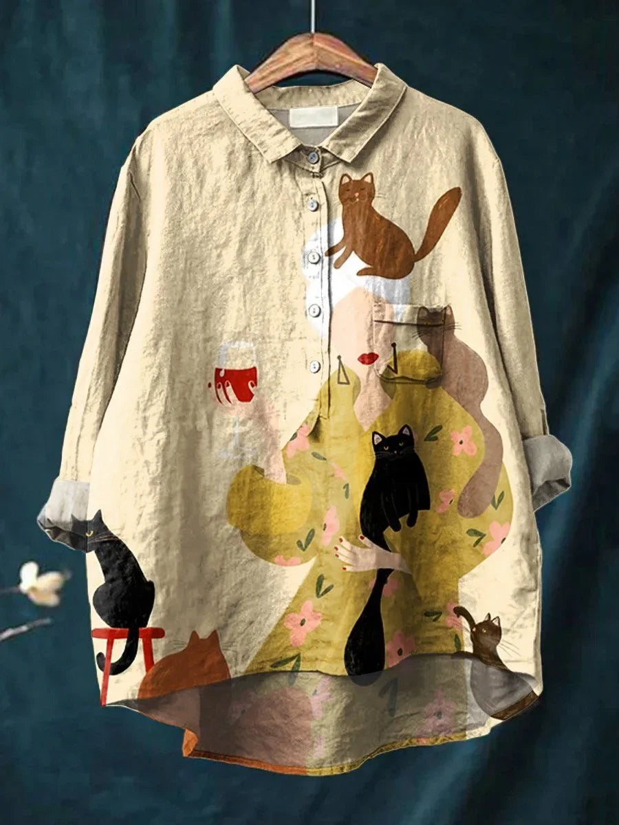 Miso – Artistic Cat Lover’s Shirt for Women