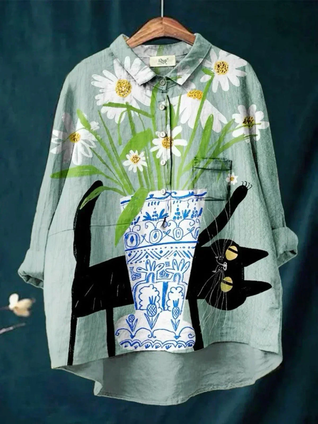 Marnix – Curious Cat & Daisy Vase Shirt for Women