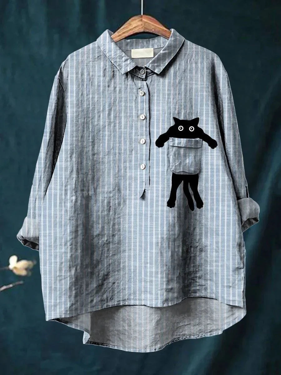 Mewlo – Pocket Cat Striped Shirt for Women