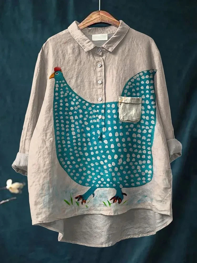 Clova – Spotted Hen Linen Shirt for Women