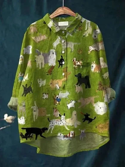 Marnie – Whimsical Dog Print Shirt for Women