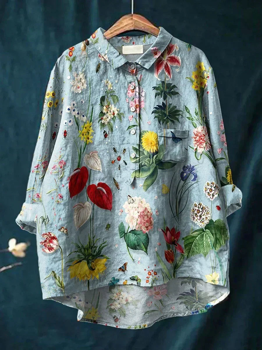 Sonia – Botanical Garden Linen Shirt for Women