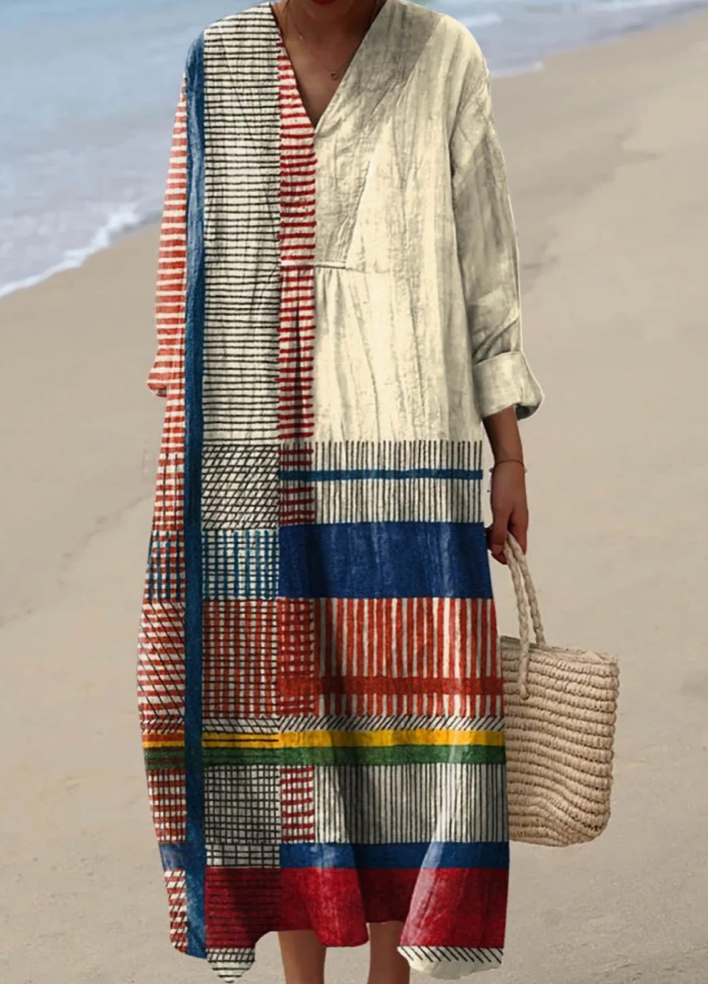 Nalia – Boho Patchwork Midi Dress for Women
