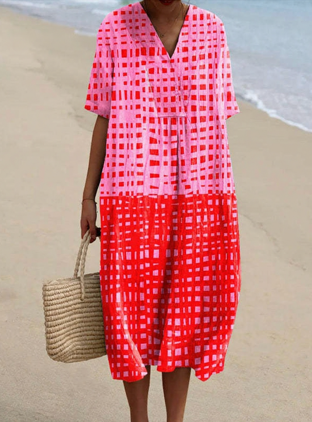 Izolda – Vibrant Grid Print Cotton Dress