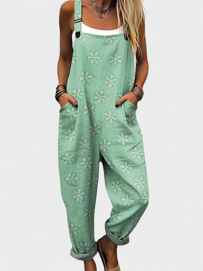 Daisvara – Mint Green Daisy Print Overalls for Women