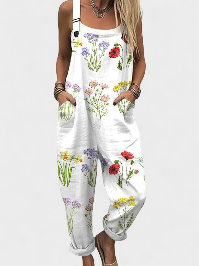 Adriana – Botanical Print Linen Overalls for Women
