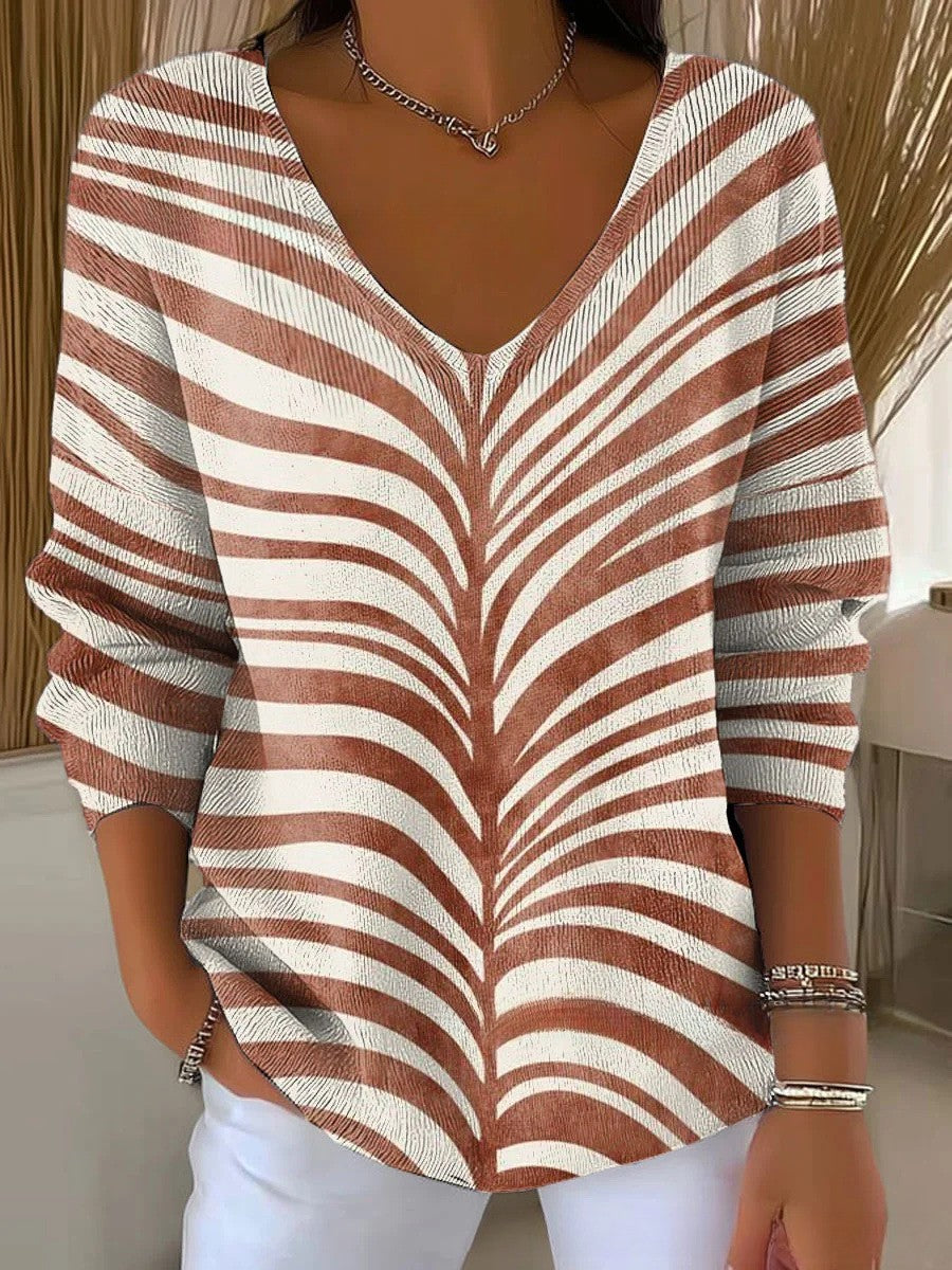Amora – Striped V-Neck Blouse for Women