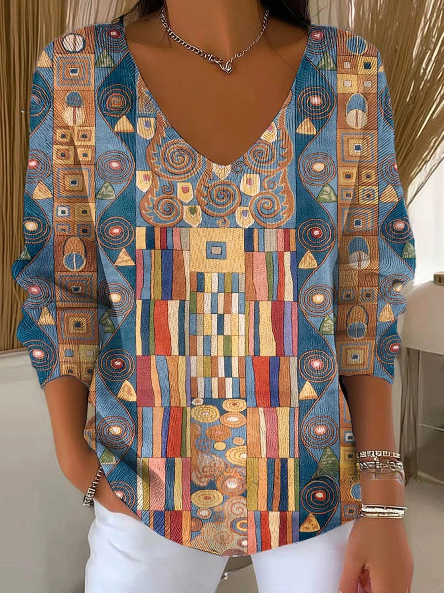 Zola – Mosaic Print V-Neck Blouse for Women
