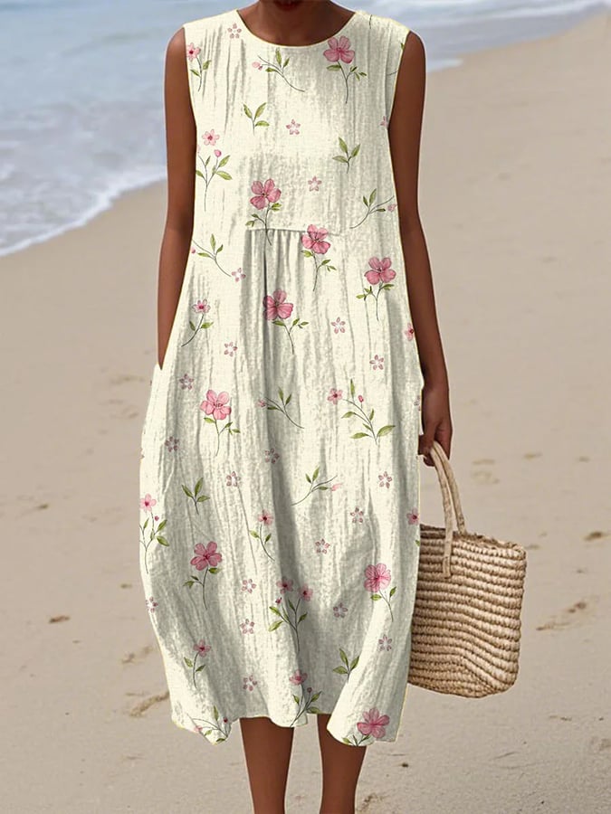 Alora – Sleeveless Floral Midi Dress for Women