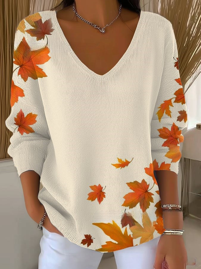 Lily – Autumn Leaves V-Neck Blouse for Women
