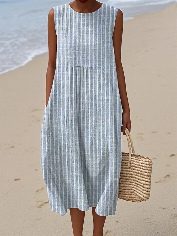 Marina – Striped Sleeveless Linen Dress