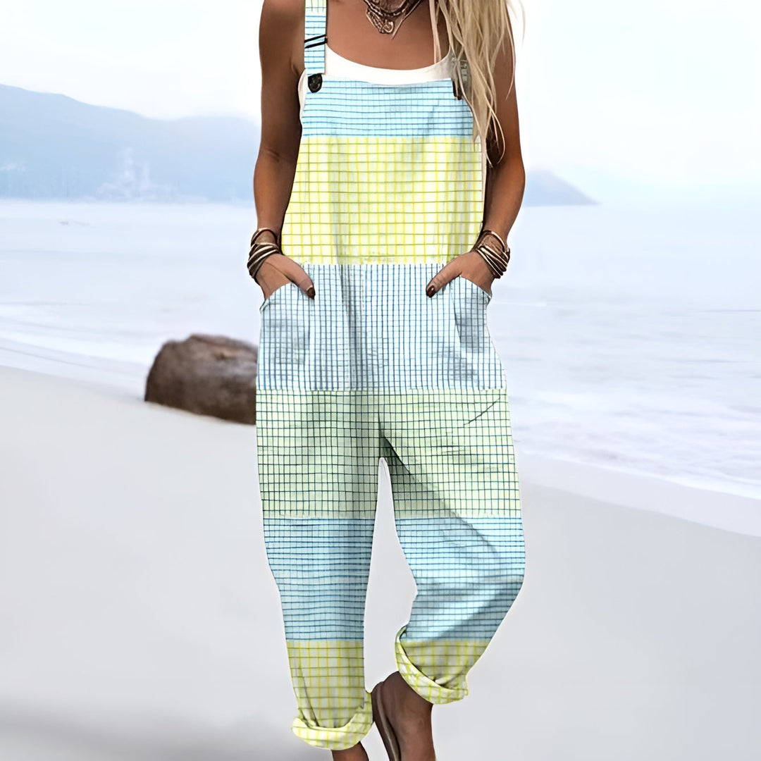 Elluna — Pastel Grid Overalls for Women