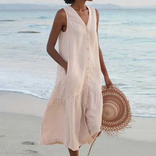 Antonina – Sleeveless Linen Blend Beach Dress