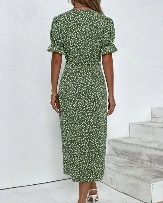 Celia – Soft V-Neck Floral Midi Dress