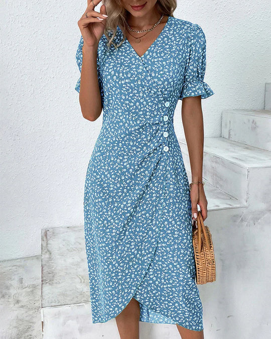 Celia – Soft V-Neck Floral Midi Dress