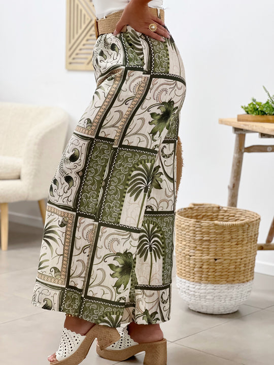 Kalari – Tropical Print Palazzo Pants Khaki for Women