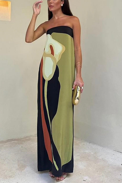 Auravine – Strapless Abstract Print Maxi Dress for Women