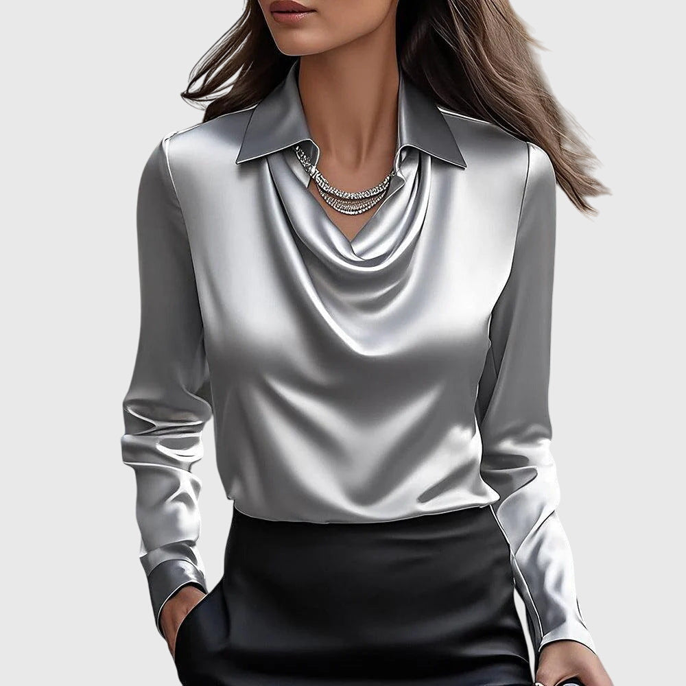 Silvaya – Satin Cowl Neck Blouse for Women