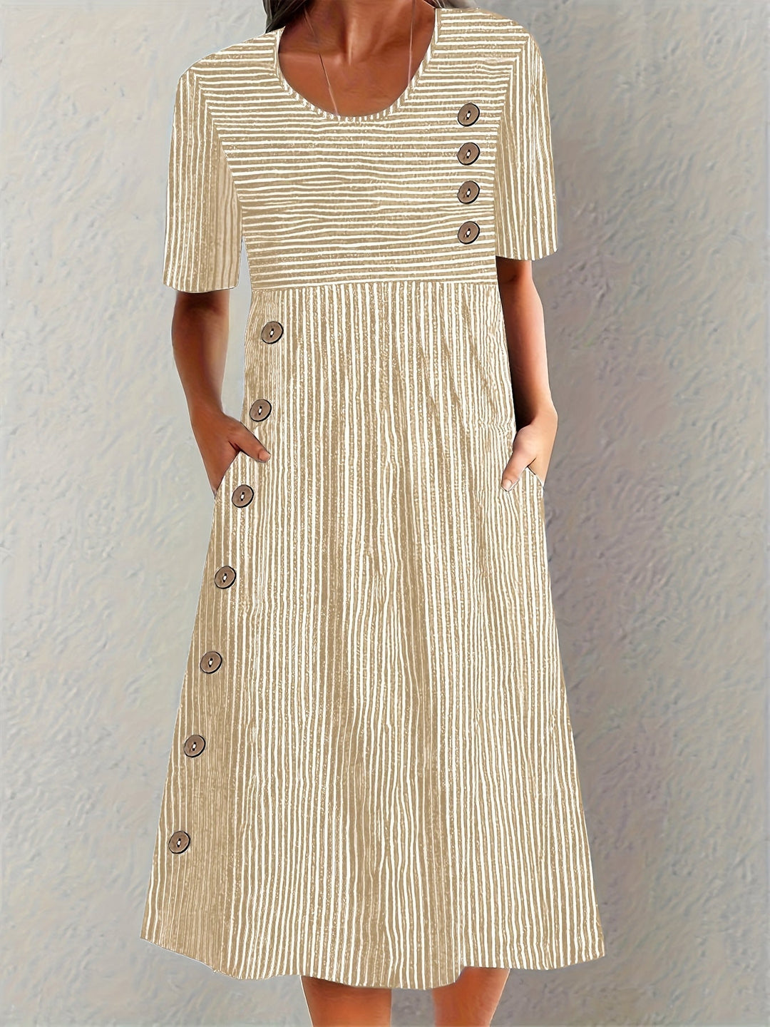 Elsie – Striped Button-Detail Midi Dress