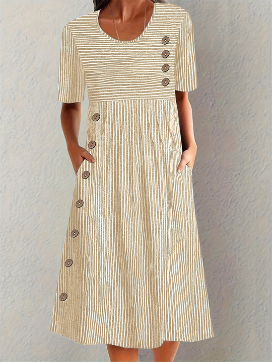 Elsie – Striped Button-Detail Midi Dress