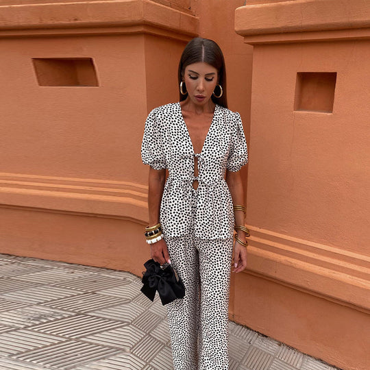 Dalvyna – Puff-Sleeve Tie-Front Jumpsuit for Women