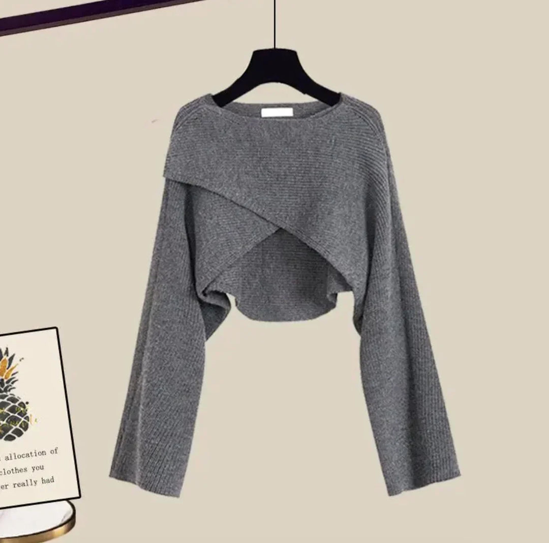 Cymara – Three-Piece Layered Knit & Shirt Skirt Set for Women